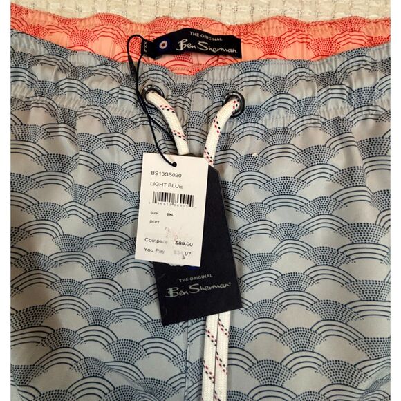 NWT BEN SHERMAN Classic Fit Wave Print Swim Trunks Blue Swimsuit Shorts Size XXL - Picture 6 of 11